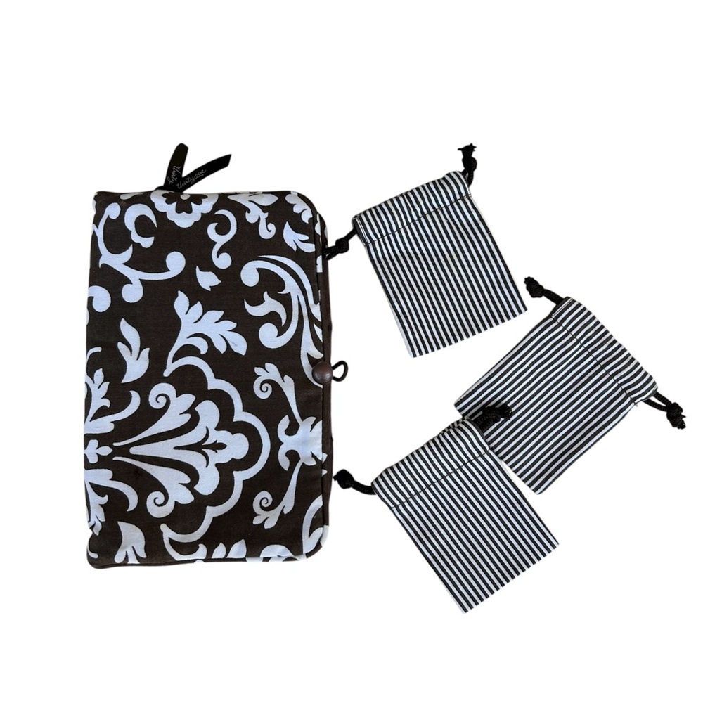Thirty-One Brown Parisian Jewelry Bifold Pouch With 3 Jewelry Accessory Bags